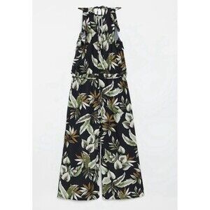 Oasis Jumpsuit Women Palm Print Black Floral Wide Leg Vacay Preppy  Sz 18 New